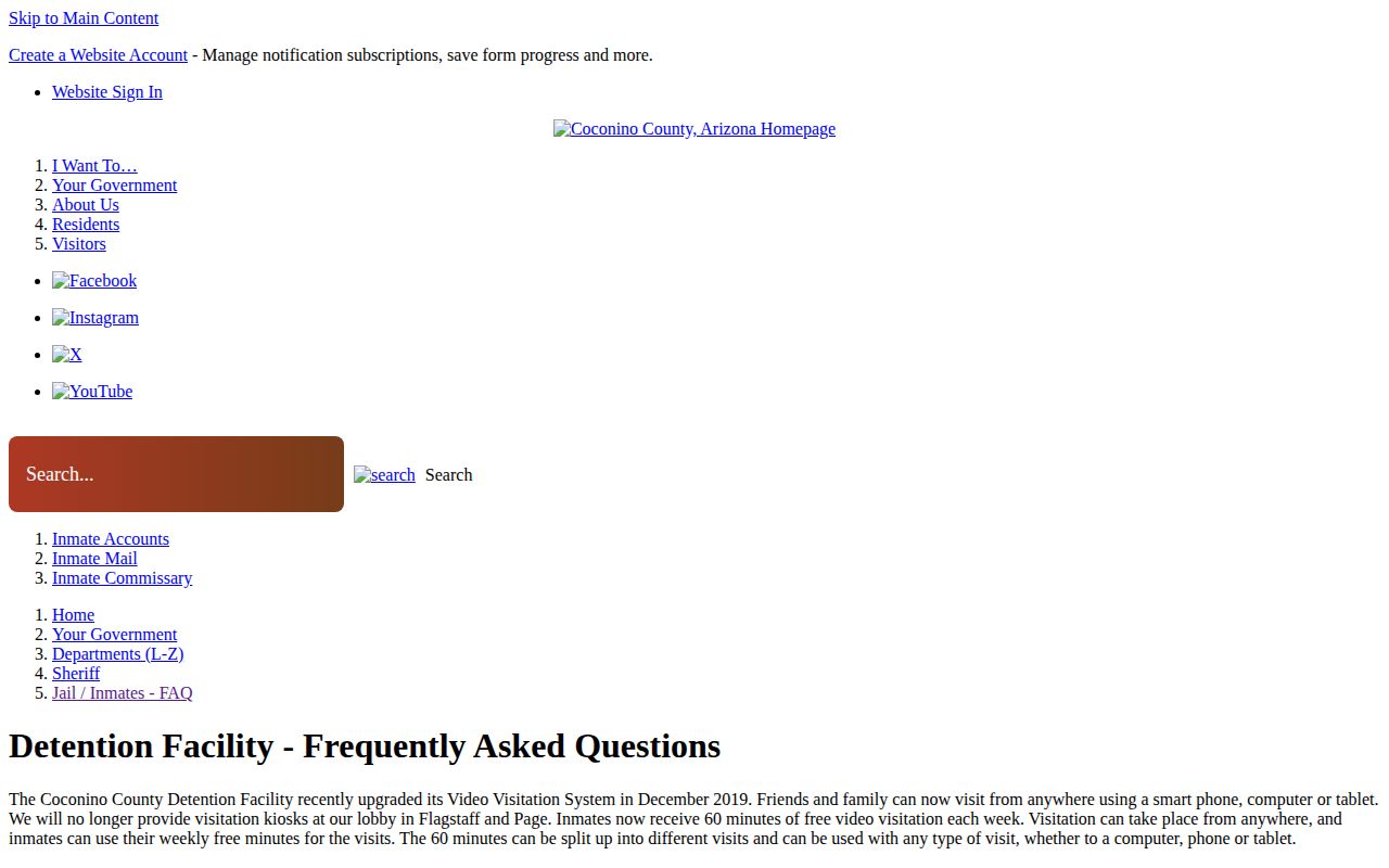 Coconino County jail FAQ saying inmates are not listed online