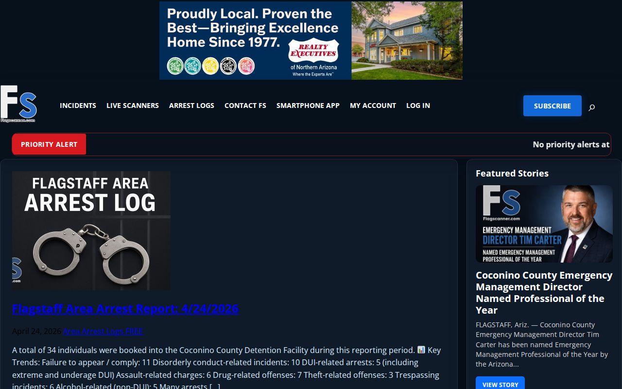 FlagScanner Area Arrest Logs archive for Coconino County bookings