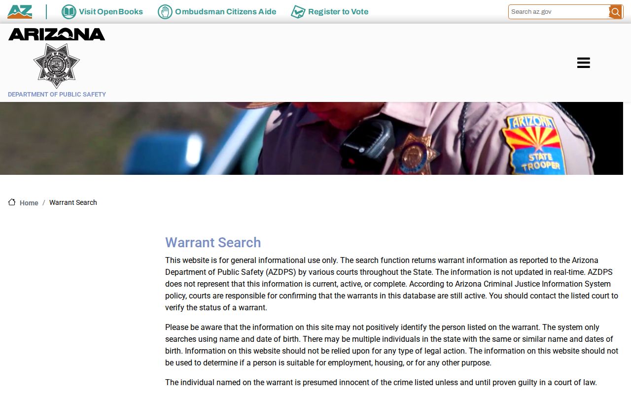 Arizona DPS warrant search and official warnings
